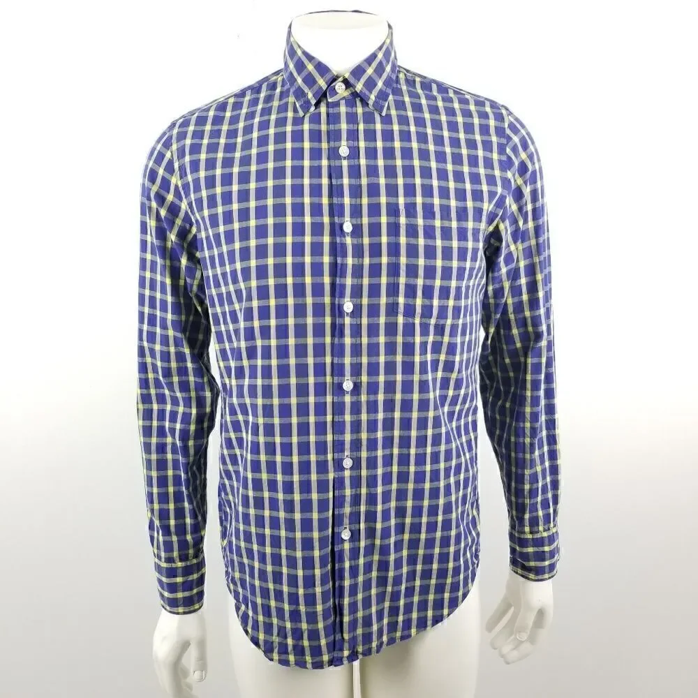 J. Crew Blue & Yellow Washed Shirt in Bold Tattersall Plaid Button Down Small